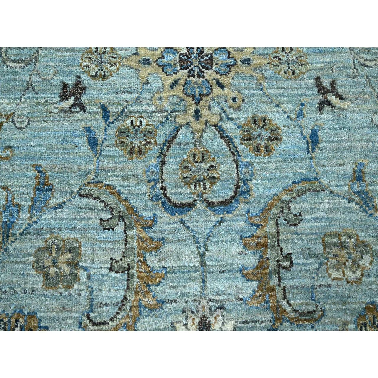 Blue 9'11" x 10'0" Oushak And Peshawar Hand knotted Wool Rug - Sku: O076123