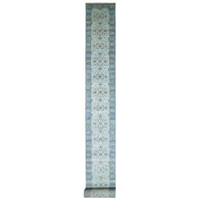 Oushak And Peshawar Wool Hand Knotted Rug Blue 2.9x29.10 -O076124