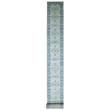 Oushak And Peshawar Wool Hand Knotted Rug Blue 2.9x29.10 -O076124