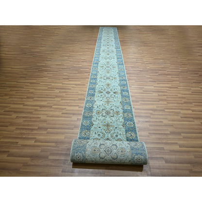 Oushak And Peshawar Wool Hand Knotted Rug Blue 2.9x29.10 -O076124