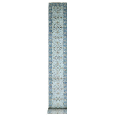 Oushak And Peshawar Wool Hand Knotted Rug Blue 2.7x25.9 -O076125
