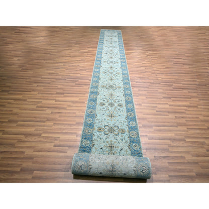 Oushak And Peshawar Wool Hand Knotted Rug Blue 2.7x25.9 -O076125