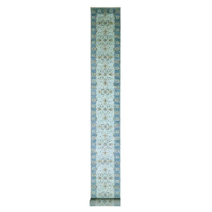 Oushak And Peshawar Wool Hand Knotted Rug Blue 2.8x24.1 -O076126