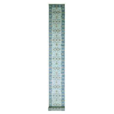 Oushak And Peshawar Wool Hand Knotted Rug Blue 2.8x24.1 -O076126
