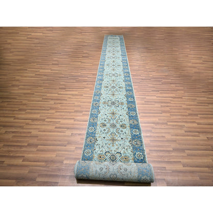 Oushak And Peshawar Wool Hand Knotted Rug Blue 2.8x24.1 -O076126
