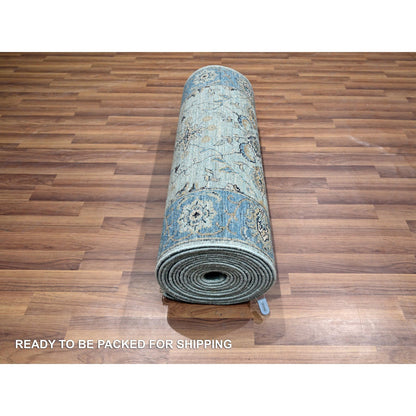 Oushak And Peshawar Wool Hand Knotted Rug Blue 2.8x24.1 -O076126