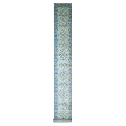 Oushak And Peshawar Wool Hand Knotted Rug Blue 2.9x27.0 -O076127