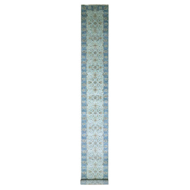 Oushak And Peshawar Wool Hand Knotted Rug Blue 2.9x27.0 -O076127