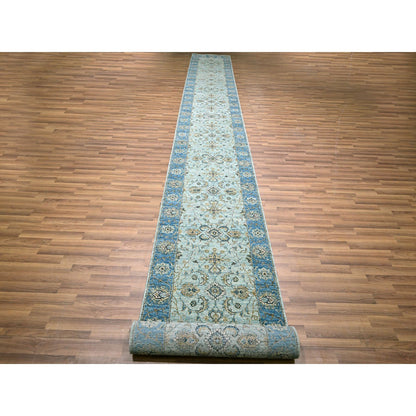 Oushak And Peshawar Wool Hand Knotted Rug Blue 2.9x27.0 -O076127
