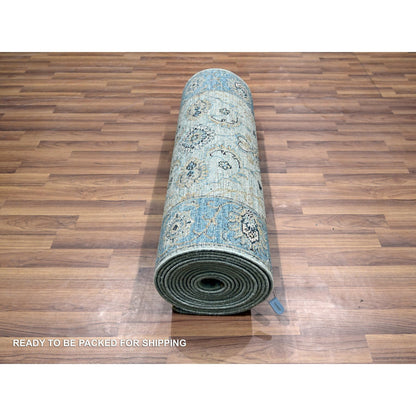 Oushak And Peshawar Wool Hand Knotted Rug Blue 2.9x27.0 -O076127