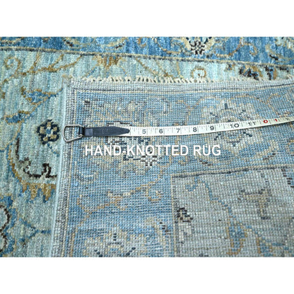 Oushak And Peshawar Wool Hand Knotted Rug Blue 2.9x27.0 -O076127