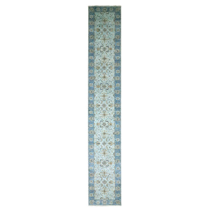 Oushak And Peshawar Wool Hand Knotted Rug Blue 2.8x16.1 -O076128