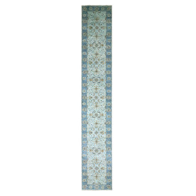 Oushak And Peshawar Wool Hand Knotted Rug Blue 2.8x16.1 -O076128