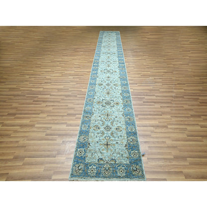 Oushak And Peshawar Wool Hand Knotted Rug Blue 2.8x16.1 -O076128