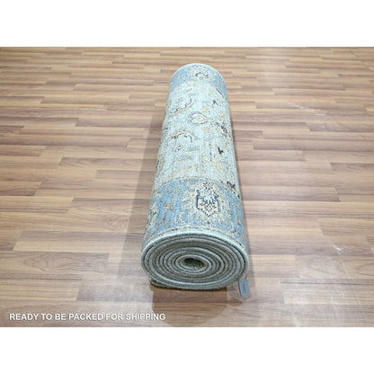 Oushak And Peshawar Wool Hand Knotted Rug Blue 2.8x16.1 -O076128