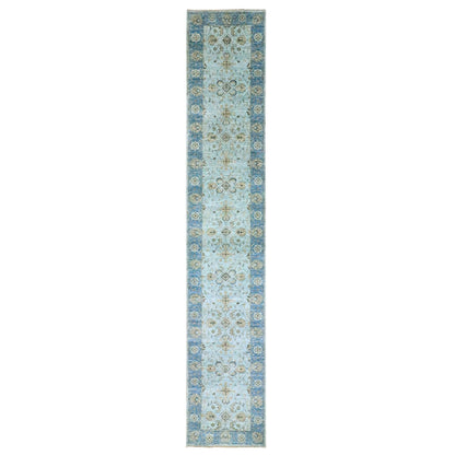 Oushak And Peshawar Wool Hand Knotted Rug Blue 2.6x14.0 -O076129