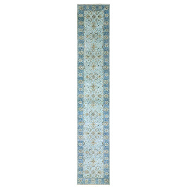 Oushak And Peshawar Wool Hand Knotted Rug Blue 2.6x14.0 -O076129