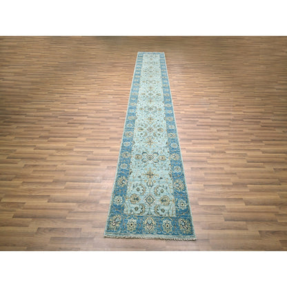Oushak And Peshawar Wool Hand Knotted Rug Blue 2.6x14.0 -O076129