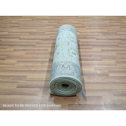 Oushak And Peshawar Wool Hand Knotted Rug Blue 2.6x14.0 -O076129