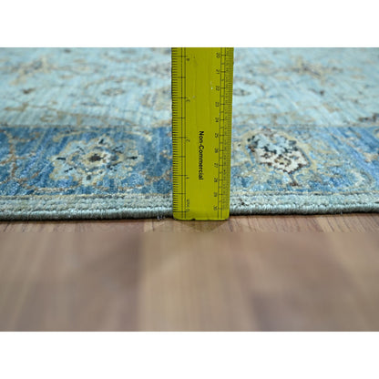Oushak And Peshawar Wool Hand Knotted Rug Blue 2.6x14.0 -O076129