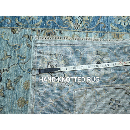 Oushak And Peshawar Wool Hand Knotted Rug Blue 2.6x14.0 -O076129
