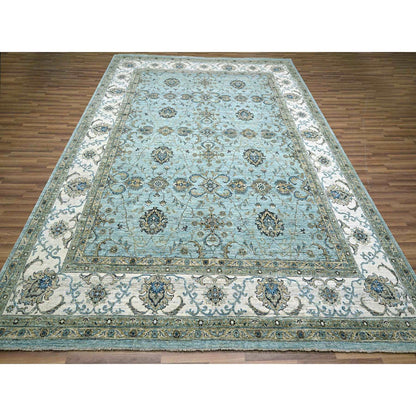 Oushak And Peshawar Wool Hand Knotted Rug Blue 9.1x11.11 -O076132