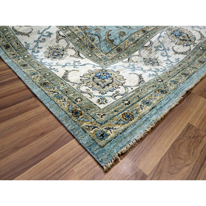 Oushak And Peshawar Wool Hand Knotted Rug Blue 9.1x11.11 -O076132
