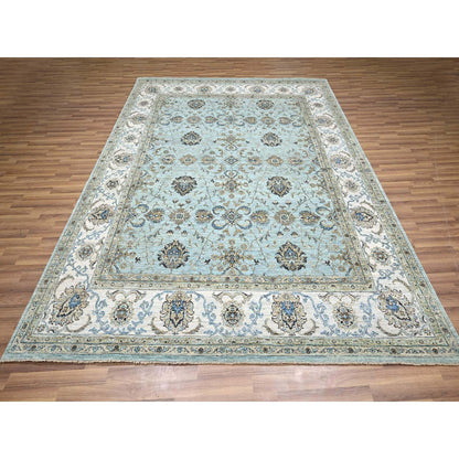 Oushak And Peshawar Wool Hand Knotted Rug Blue 8.1x9.10 -O076133
