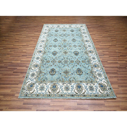 Oushak And Peshawar Wool Hand Knotted Rug Blue 5.11x9.1 -O076137