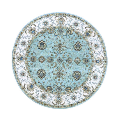 Oushak And Peshawar Wool Hand Knotted Rug Blue 7.0x7.0 -O076138