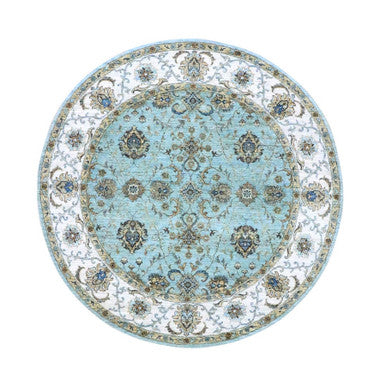 Oushak And Peshawar Wool Hand Knotted Rug Blue 7.0x7.0 -O076138