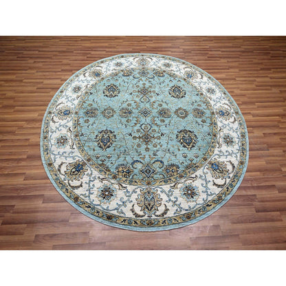 Oushak And Peshawar Wool Hand Knotted Rug Blue 7.0x7.0 -O076138