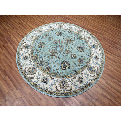 Oushak And Peshawar Wool Hand Knotted Rug Blue 7.0x7.0 -O076138