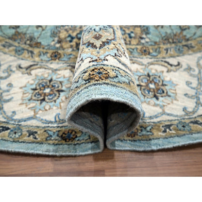 Oushak And Peshawar Wool Hand Knotted Rug Blue 7.0x7.0 -O076138