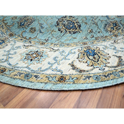 Oushak And Peshawar Wool Hand Knotted Rug Blue 7.0x7.0 -O076138