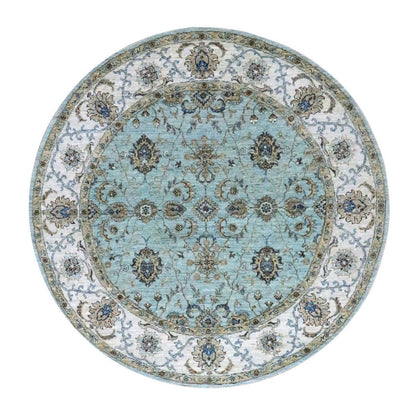 Oushak And Peshawar Wool Hand Knotted Rug Blue 6.1x6.1 -O076139
