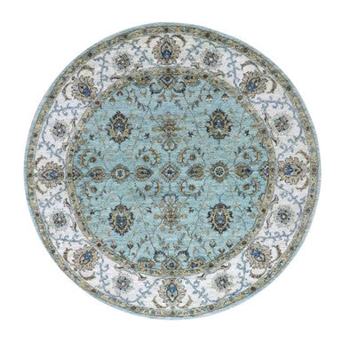 Oushak And Peshawar Wool Hand Knotted Rug Blue 6.1x6.1 -O076139