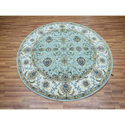 Oushak And Peshawar Wool Hand Knotted Rug Blue 6.1x6.1 -O076139