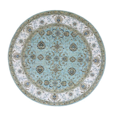 Oushak And Peshawar Wool Hand Knotted Rug Blue 7.11x8.0 -O076140