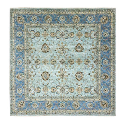Oushak And Peshawar Wool Hand Knotted Rug Blue 8.0x8.0 -O076141