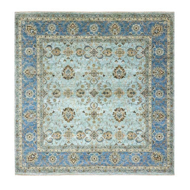 Oushak And Peshawar Wool Hand Knotted Rug Blue 8.0x8.0 -O076141