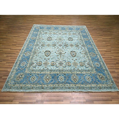 Oushak And Peshawar Wool Hand Knotted Rug Blue 8.0x8.0 -O076141