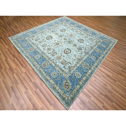 Oushak And Peshawar Wool Hand Knotted Rug Blue 8.0x8.0 -O076141