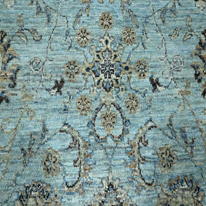 Oushak And Peshawar Wool Hand Knotted Rug Blue 8.0x8.0 -O076141