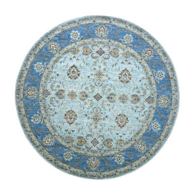 Oushak And Peshawar Wool Hand Knotted Rug Blue 8.11x9.0 -O076142