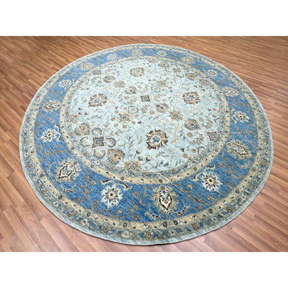 Oushak And Peshawar Wool Hand Knotted Rug Blue 8.11x9.0 -O076142