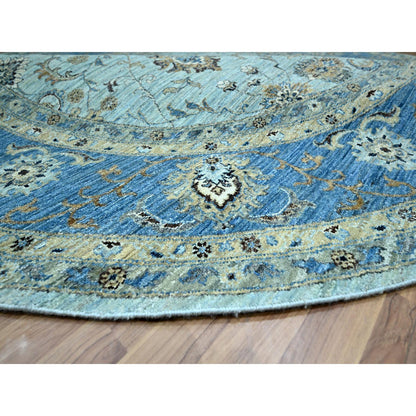 Oushak And Peshawar Wool Hand Knotted Rug Blue 8.11x9.0 -O076142
