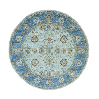 Oushak And Peshawar Wool Hand Knotted Rug Blue 7.1x7.2 -O076143