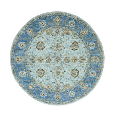 Oushak And Peshawar Wool Hand Knotted Rug Blue 7.1x7.2 -O076143