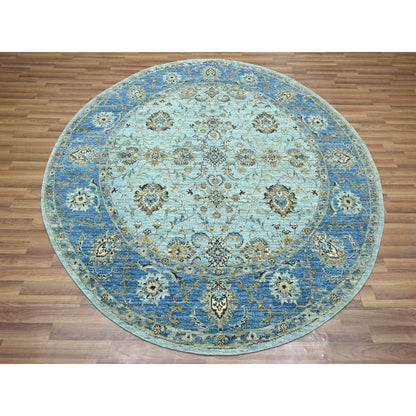 Oushak And Peshawar Wool Hand Knotted Rug Blue 7.1x7.2 -O076143